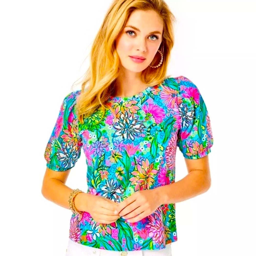LILLY PULITZER Rhett Knit Top In Seabreeze Blue Walking On Sunshine XS